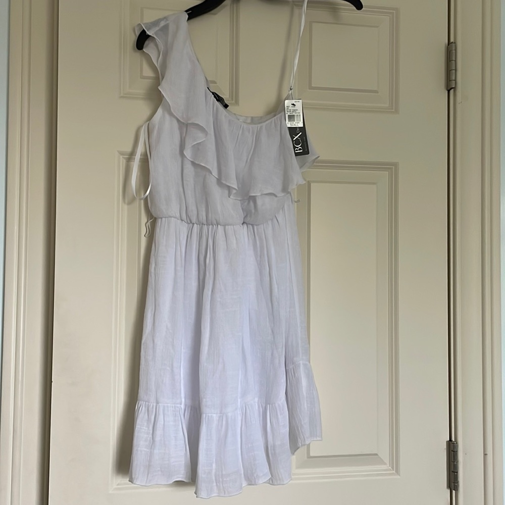 BCX NWT white one shoulder dress. Size S. Gauzy material.